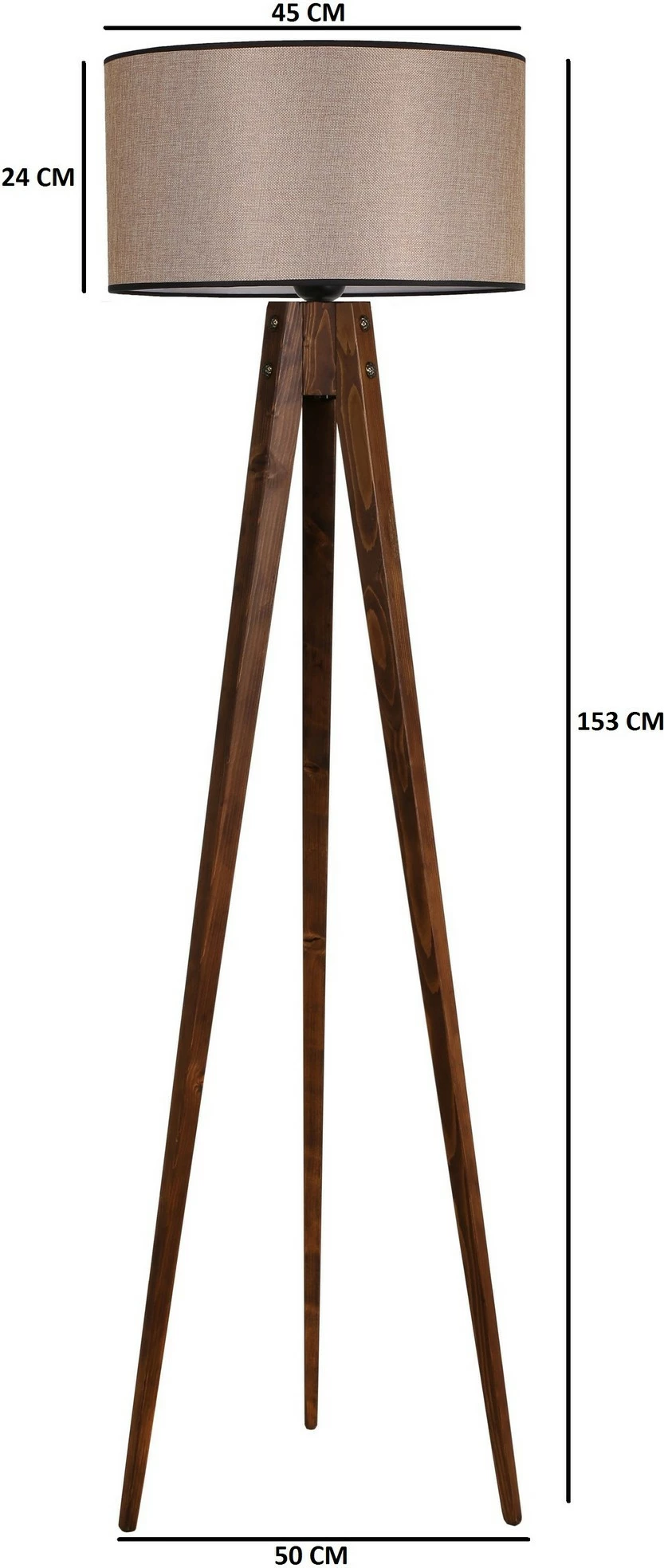 Llambë dyshemeje tripod, ngjyrë arre, Opviq, cilindër, abazhuri hasër i errët
