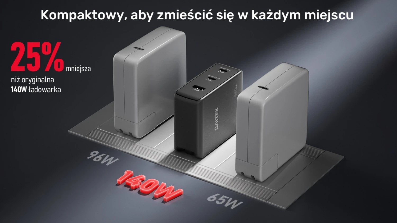 Karikues Unitek GaN me 3 porta, 140W, ngjyrë e zezë