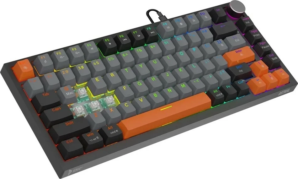 Tastierë magnetike Savio Astral, 75%, Outemu White Jade, RGB, USB-C kabllo e shkëputshme, gri-zi