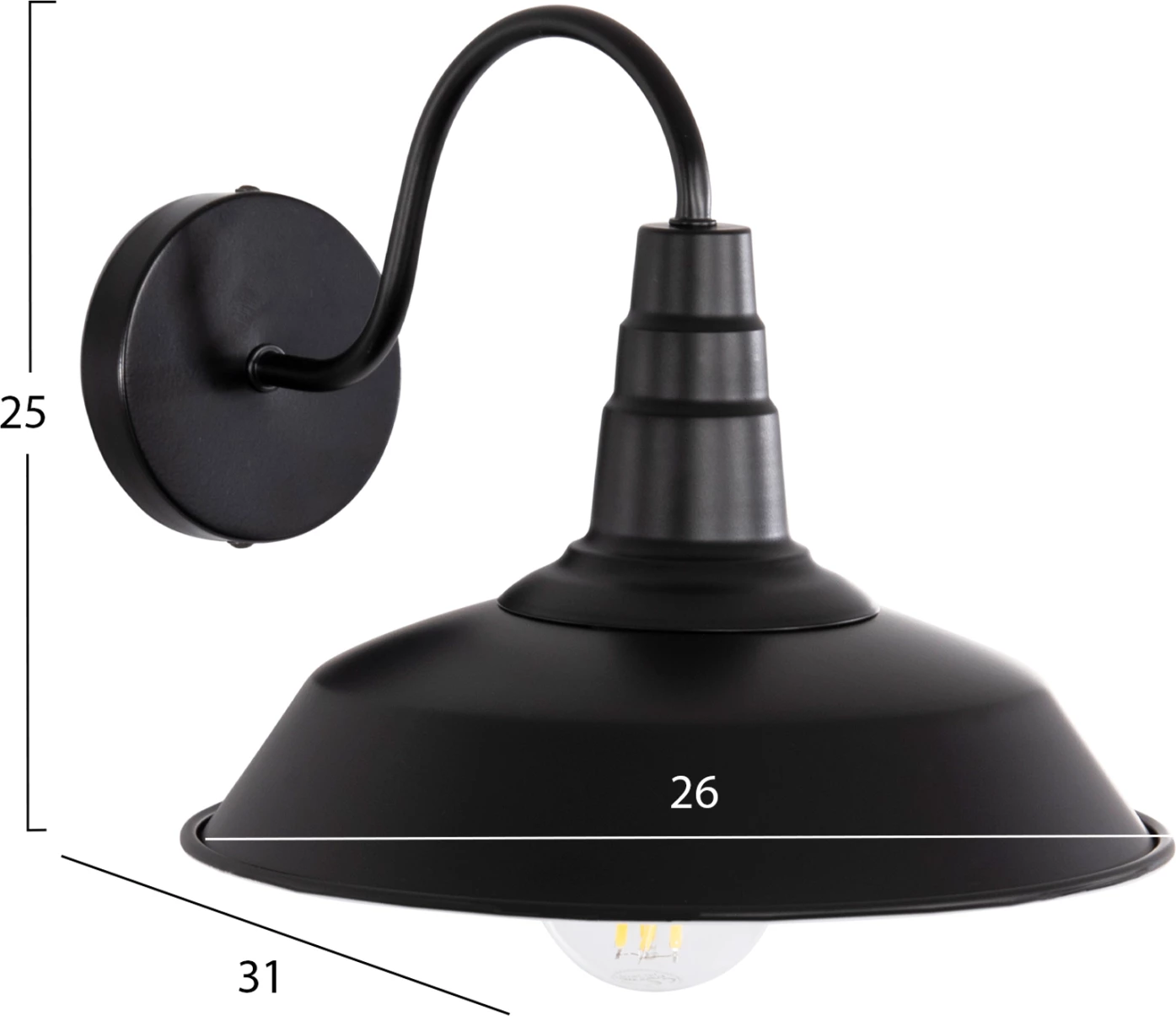 Aplik muri DONO, metal i zi, 26x31x25cm