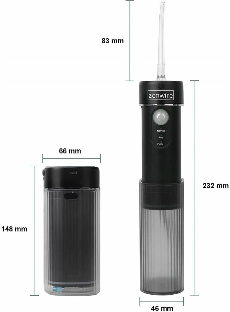 Irigator dentar portativ pa kabllo Zenwire WF309, 190 ml, 3 moda, IPX8, me 6 gryka, i zi