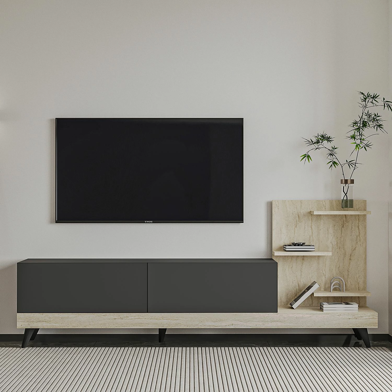 Komodë TV Skye Decor, dizajn anthracite-travertin