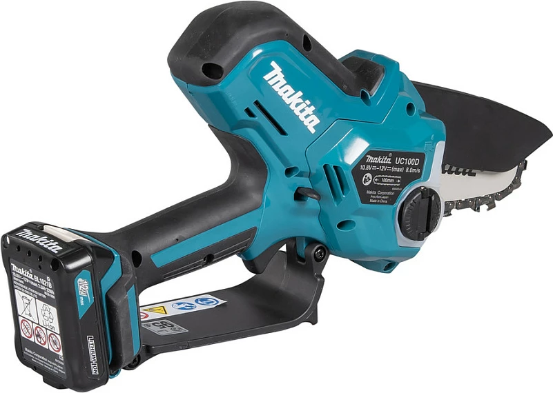 Mini sharrë zinxhir me bateri Makita UC100DZ, 12V, shinë 10 cm, pa bateri/karikues, blu/zezë