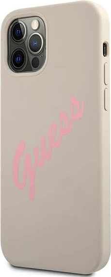 Mbështjellës Guess GUHCP12MLSVSGP për iPhone 12/12 Pro 6.1", silikon, hirtë/rozë