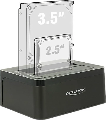 Docking Station për HDD/SSD DeLOCK 62661, Dual Bay SATA 2.5/3.5, USB 3.2 Gen 1 5 Gbit/s, klonim, e zezë