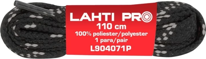Lidhëse këpucësh LAHTI PRO L9040500 110 cm, të sheshta 9 mm, poliester, e zezë, 10 copë në rrotull