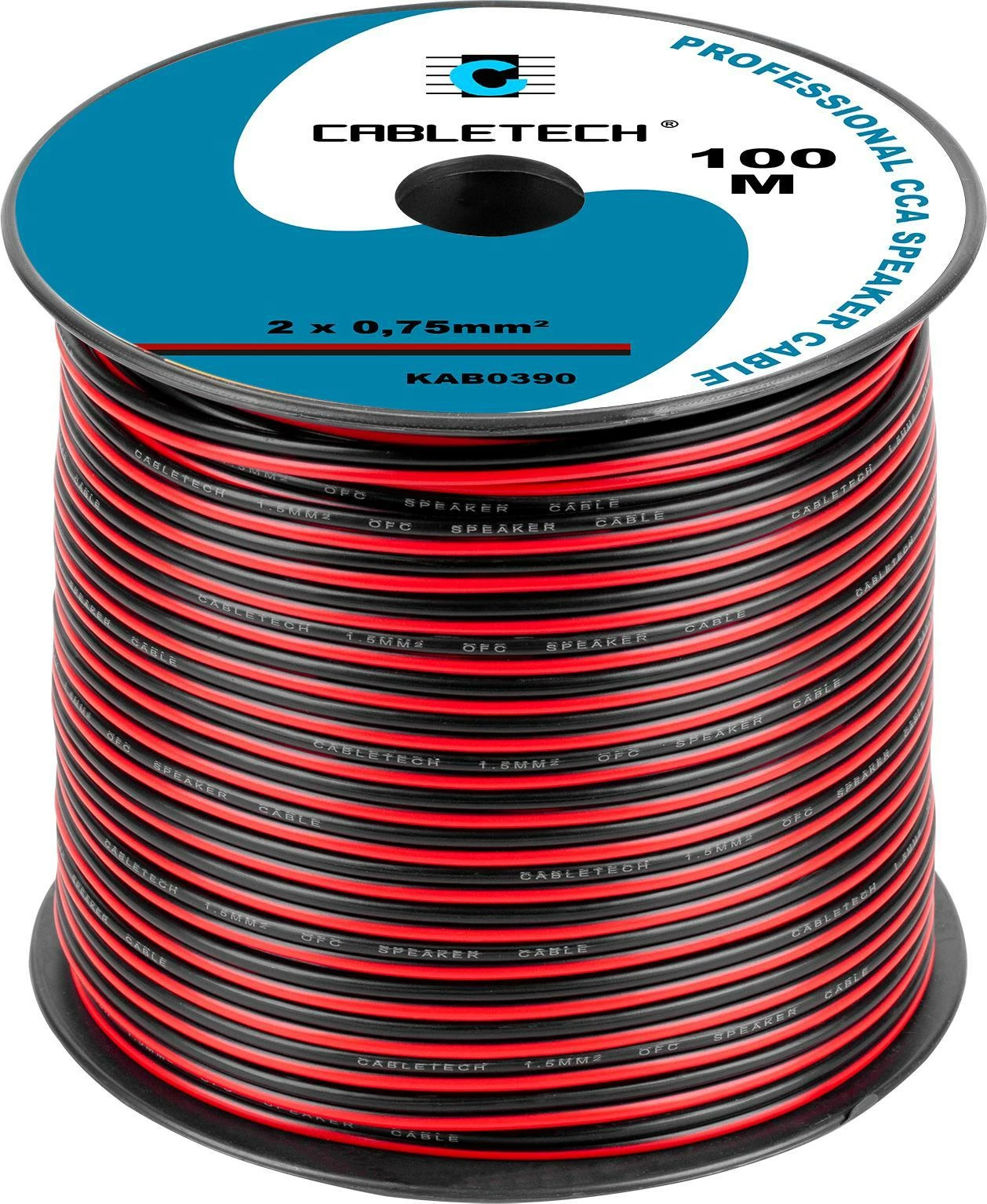 Kabllo altoparlanti Cabletech KAB0390 2x0.75 mm 100 m, zi/kuqe