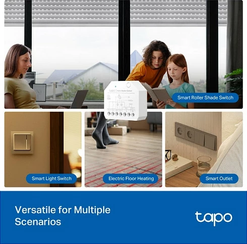 Modul switch smart TP-Link Tapo S112, kontroll roletash/zhalluzinash, Wi‑Fi 2.4GHz, Matter, i bardhë