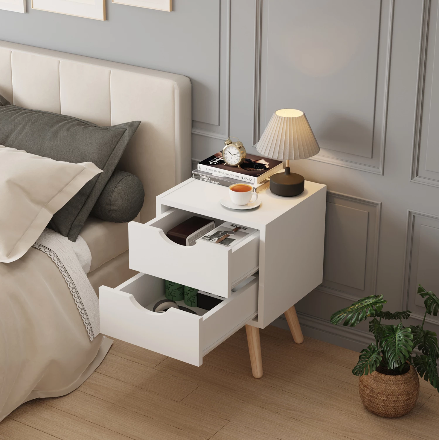 Komodinë DINKL FH2472.03 melaminë-2 sirtarë ngjyrë bardhë 29,7x29,7x45H cm