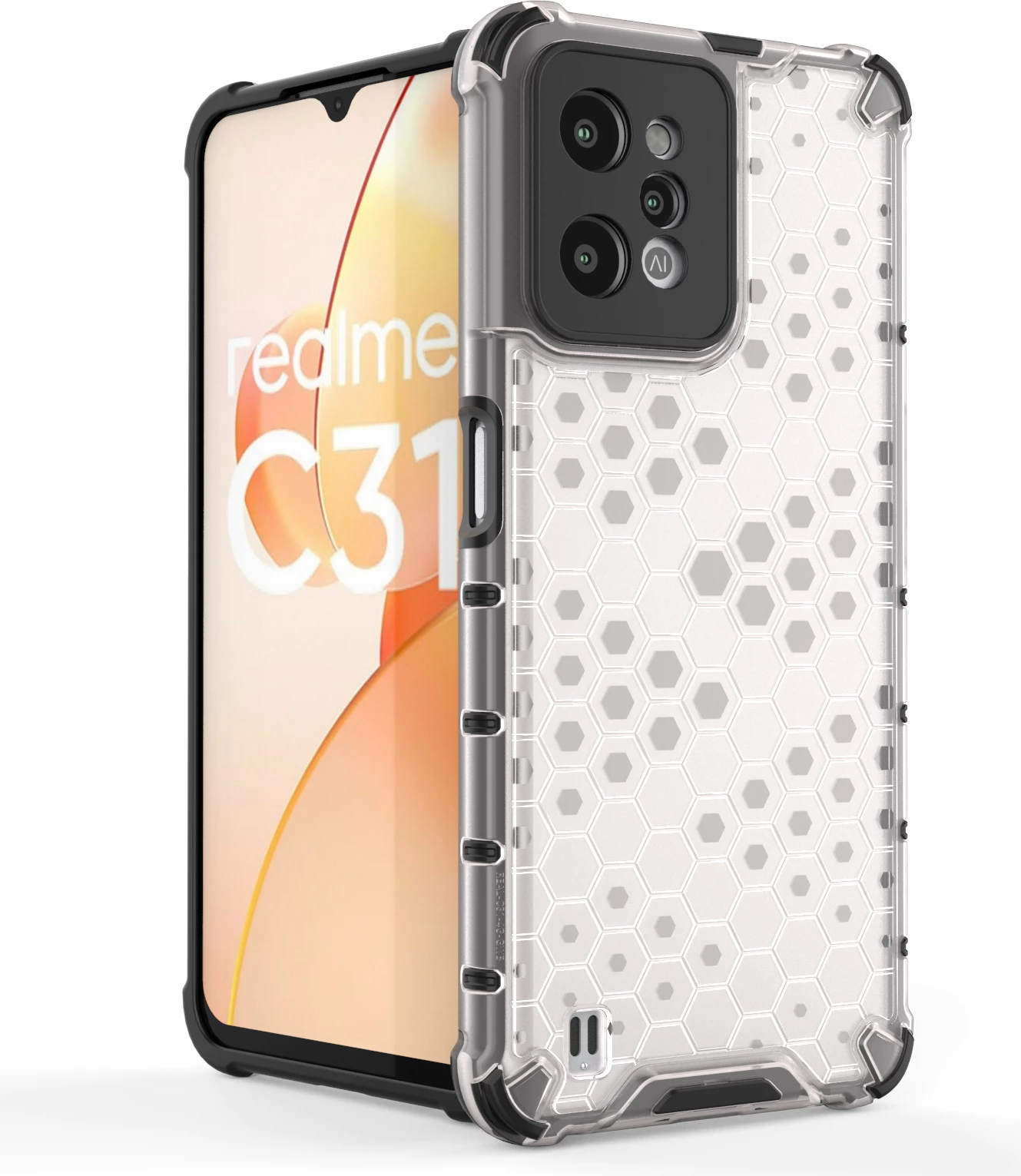 Mbështjellës Hurtel Honeycomb për Realme C31, Transparent