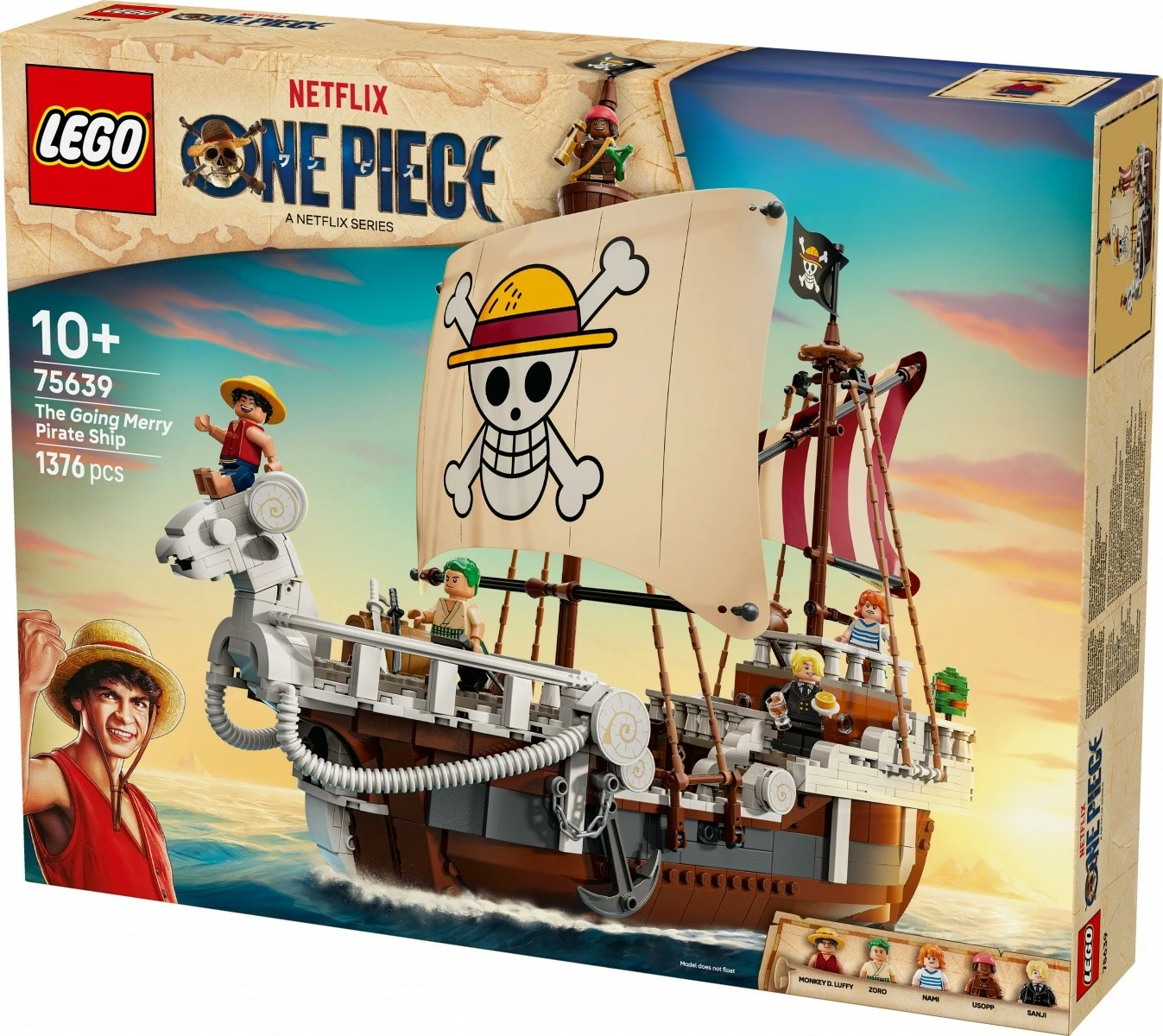 Set ndërtimi, LEGO, 75639 One Piece Going Merry, 1376 pjesë 10+, ekstra i madh, me 5 minifigura
