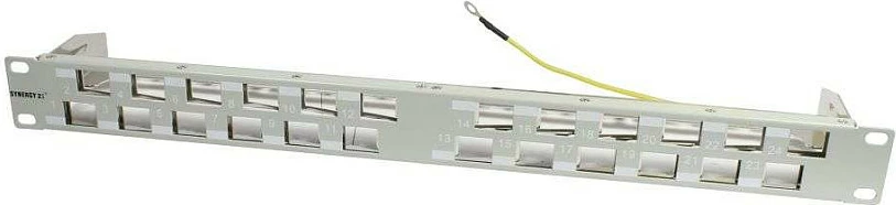 Patch panel Synergy21 Keystone 19", 24 porta, 1U, 45°, gri e çelët