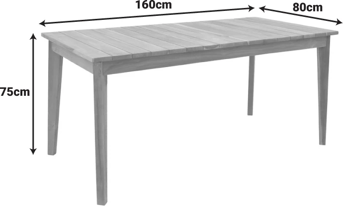 Tavolinë druri teak Ory, ngjyrë natyrale, 160x80x75cm
