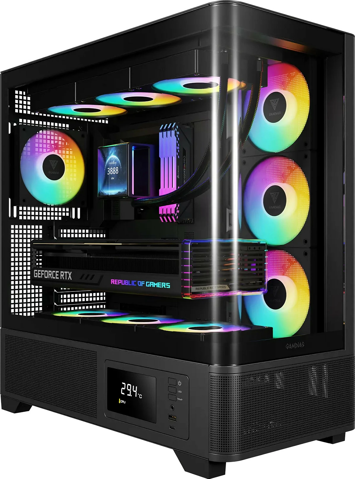 Kasë Gamdias Atlas P2, Mid Tower, ATX/micro ATX/Mini-ITX, 4x120mm ARGB, e zezë