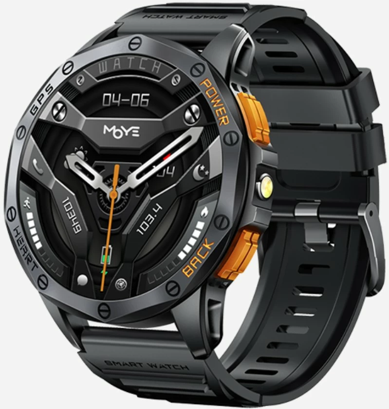 Smartwatch Moye Nav X Pro GPS 1.43\" AMOLED IP68 Bluetooth 5.3, e zezë/portokalli