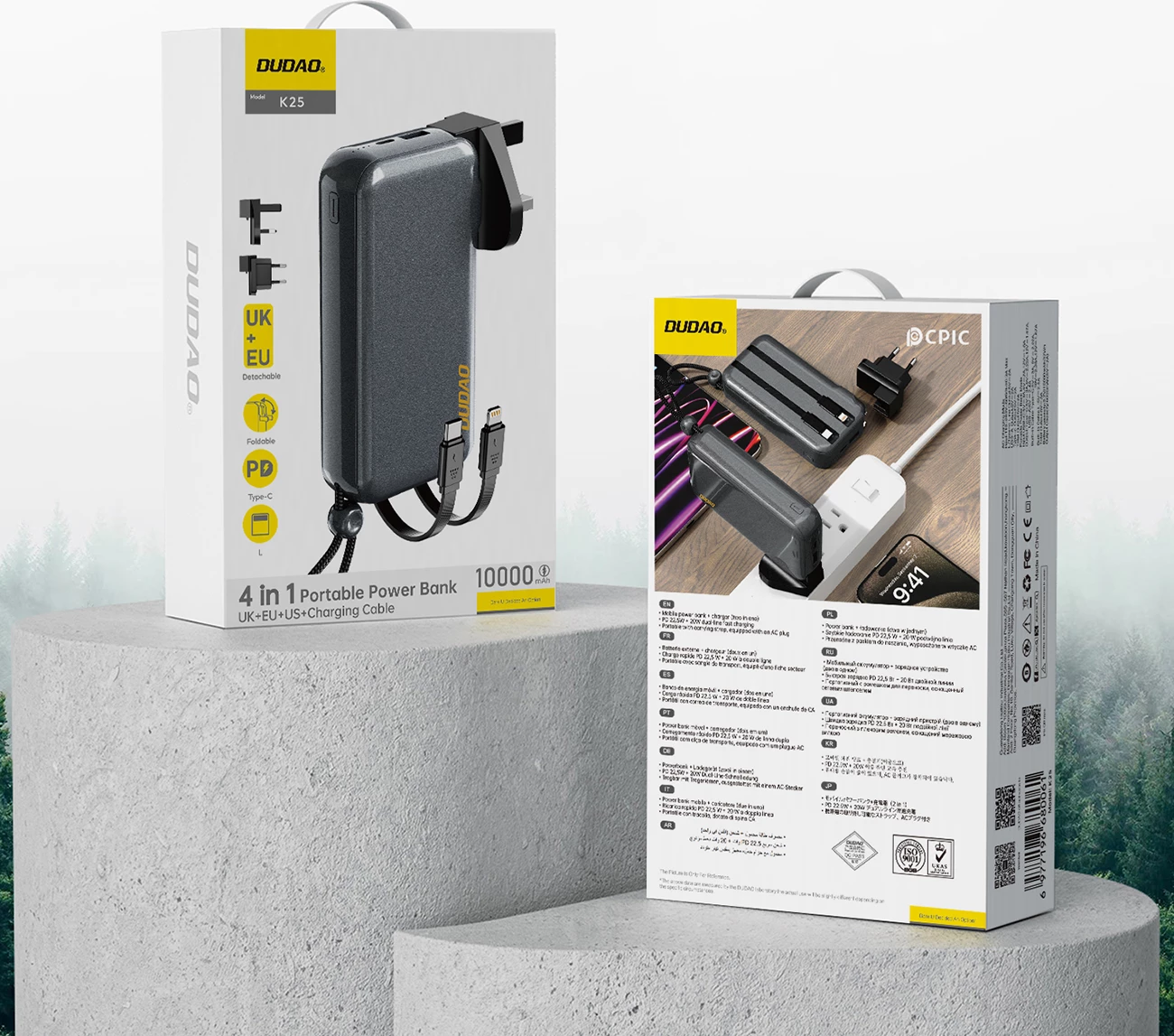 Powerbank dhe karikues Dudao K25 2-në-1, 10000mAh, 3 priza, Gri