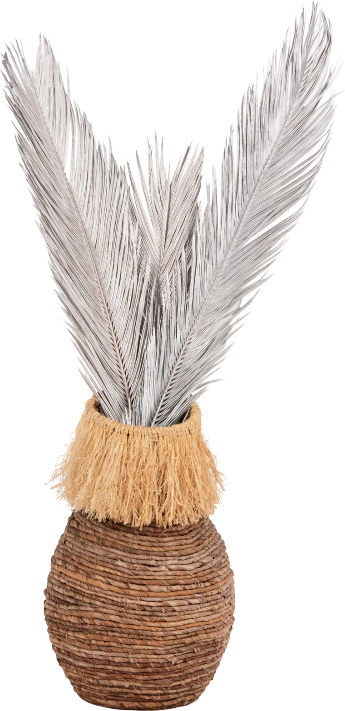 Set dekorativ me 3 gjethe palme të thata, ngjyrë argjendi, FH7957, 110H cm