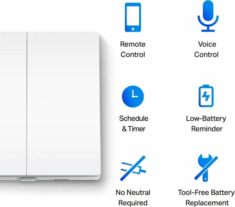 Switch i mençur i dritës TP-Link Tapo S220, dyfish (single-pole), pa tel neutral, kërkon Tapo Hub H100, i bardhë