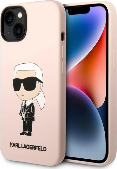 Mbështjellës Karl Lagerfeld Silicone Ikonik MagSafe për iPhone 14 Plus 6.7", rozë