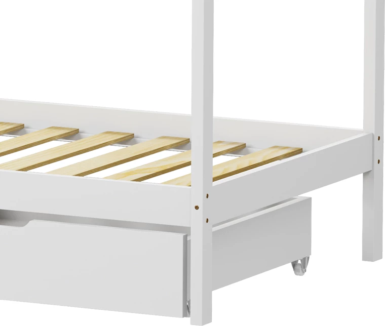 Krevat fëmijësh Montessori Mellin me 2 sirtarë dru pishe ngjyrë e bardhë 90x190cm