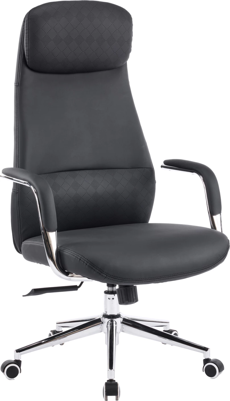 Karrige zyre SONTY, lëkurë PU e zezë, bazë kromi, FH18354.01, 64x68x125cm