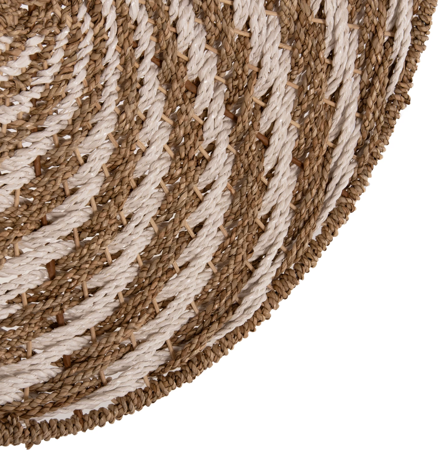 Dekor muri i rrumbullakët, pamje spirale, rush-mat, ngjyrë e bardhë dhe natyrale, FH7830.01, Φ61x3 cm