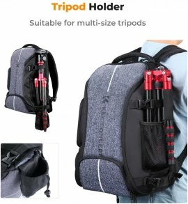 Çantë shpine për kamerë K&F Concept Camera Backpack 25L, për laptop 15.6\", 840D e papërshkueshme nga uji, me mbulesë shiu, gri