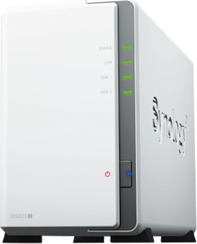 NAS Synology DS223j 2-bay 3.5" SATA HDD/SSD, CPU 4-core 1.7GHz, 1GB DDR4, 1x LAN 1GbE, 2x USB 3.2 Gen1, e bardhë