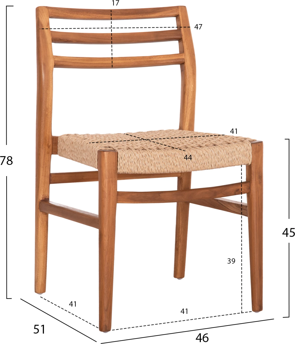 Karrige për ngrënie HERRIN, dru tik, litar VIRO, 46x51x78H cm