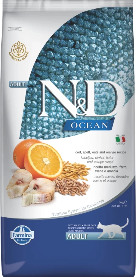 N&D Ocean Morina me Peshk dhe Portokalle për Macet e Rritura 5kg