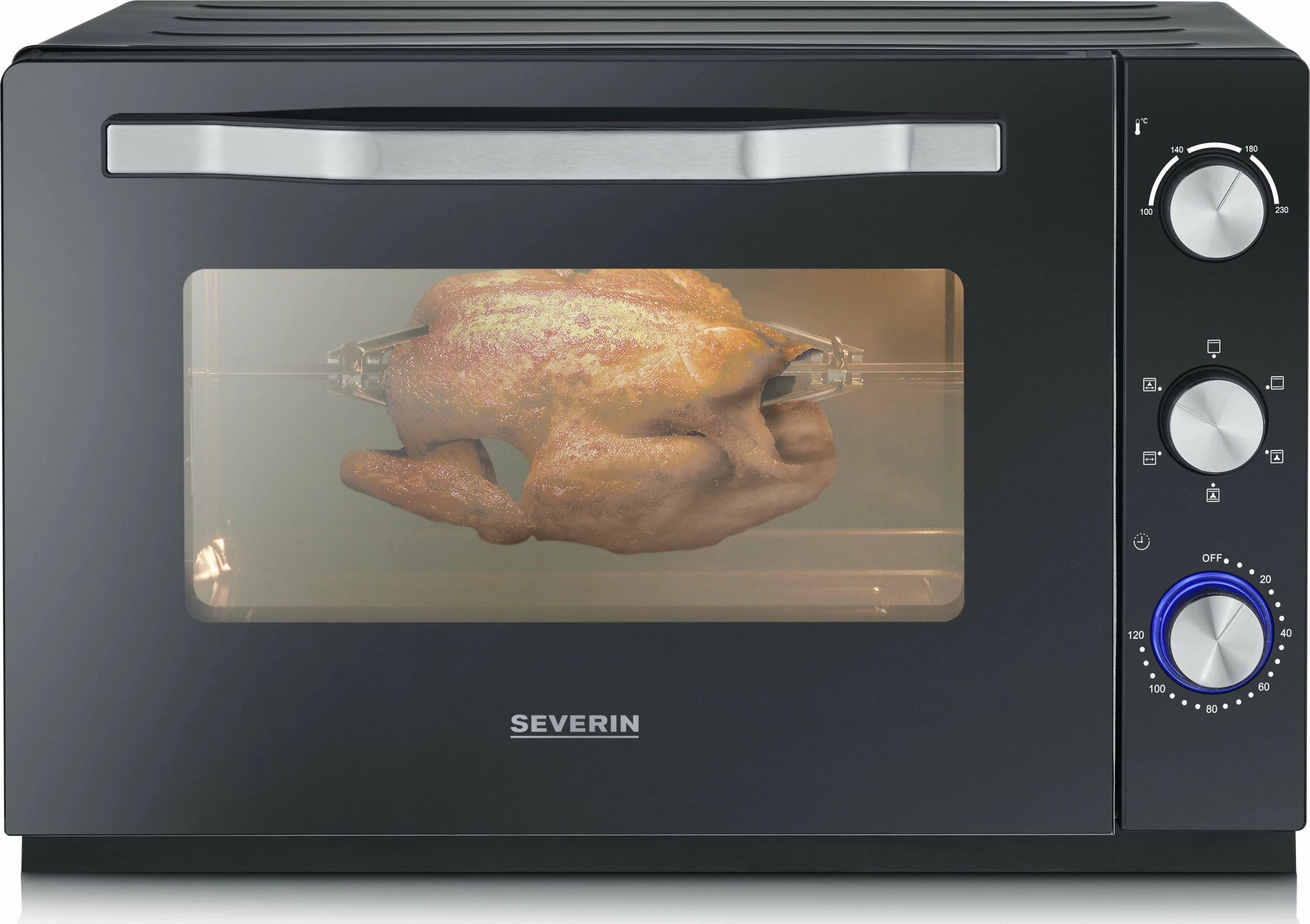 Mini furrë Severin TO 2073 60 L 2200 W me konvekcion dhe hell rrotullues, e zezë