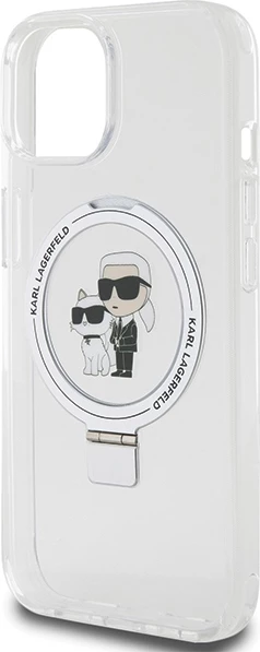 Mbështjellës Karl Lagerfeld KLHMP15SHMRSKCH për iPhone 15/14/13 6.1", me Ring Stand, MagSafe, Bardhë