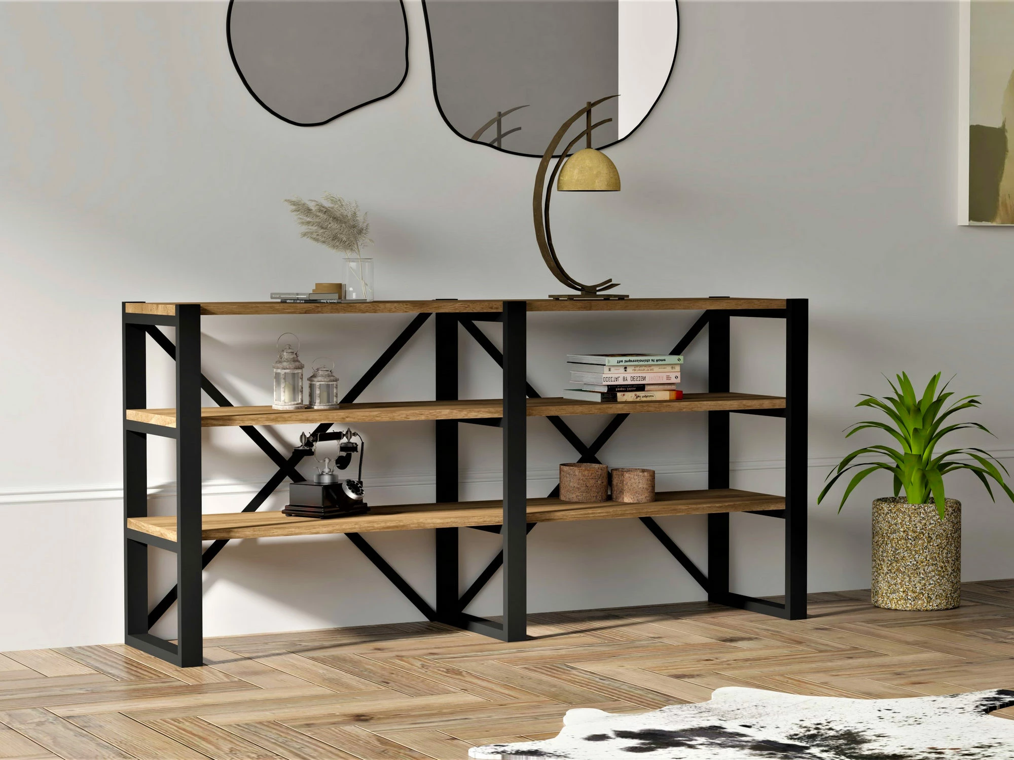 Raft librash Hanah Home, Milas, ngjyrë arre dhe e zezë
