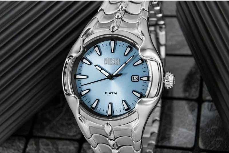 Orë dore për meshkuj DIESEL, argjendtë/blu
