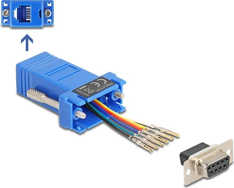 Adapter DeLOCK D-Sub 9 9-pin femër në RJ12 femër, komplet montimi, i kaltër