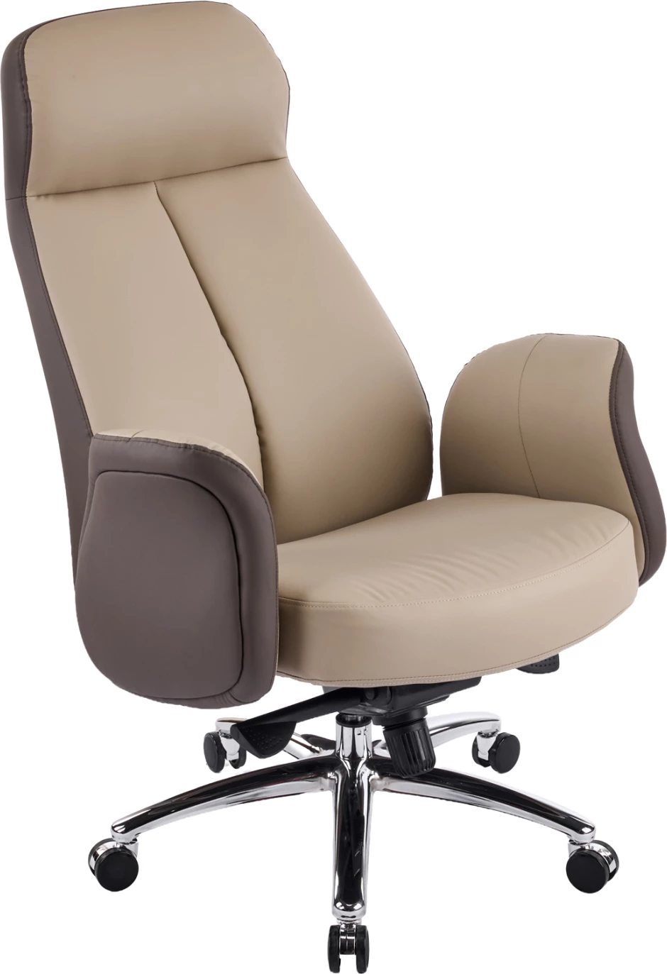 Karrige zyre ekzekutive DRAMON FH18356.02, lëkurë PU bezhë-kafe, bazë kromi, 66x70x132.5cm