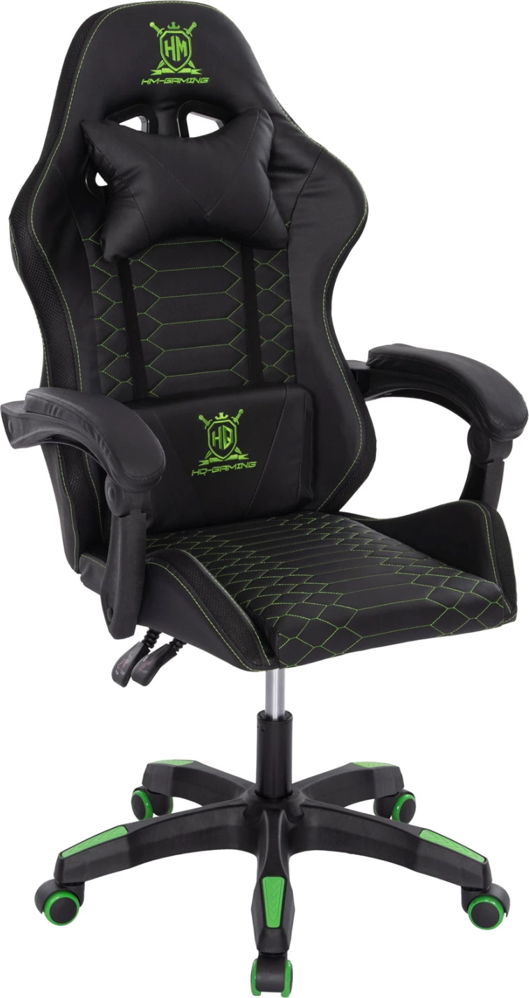 Karrige gaming LOOT FH1204, e zezë-gjelbër, PVC & najlon, 51x49x125H cm