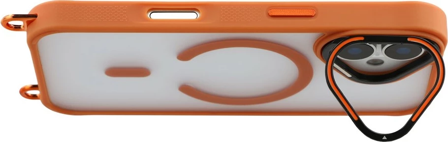 Mbështjellës Hurtel për iPhone 17, MagSafe, me litar crossbody të rregullueshëm, me stand te korniza e kamerës, portokalli