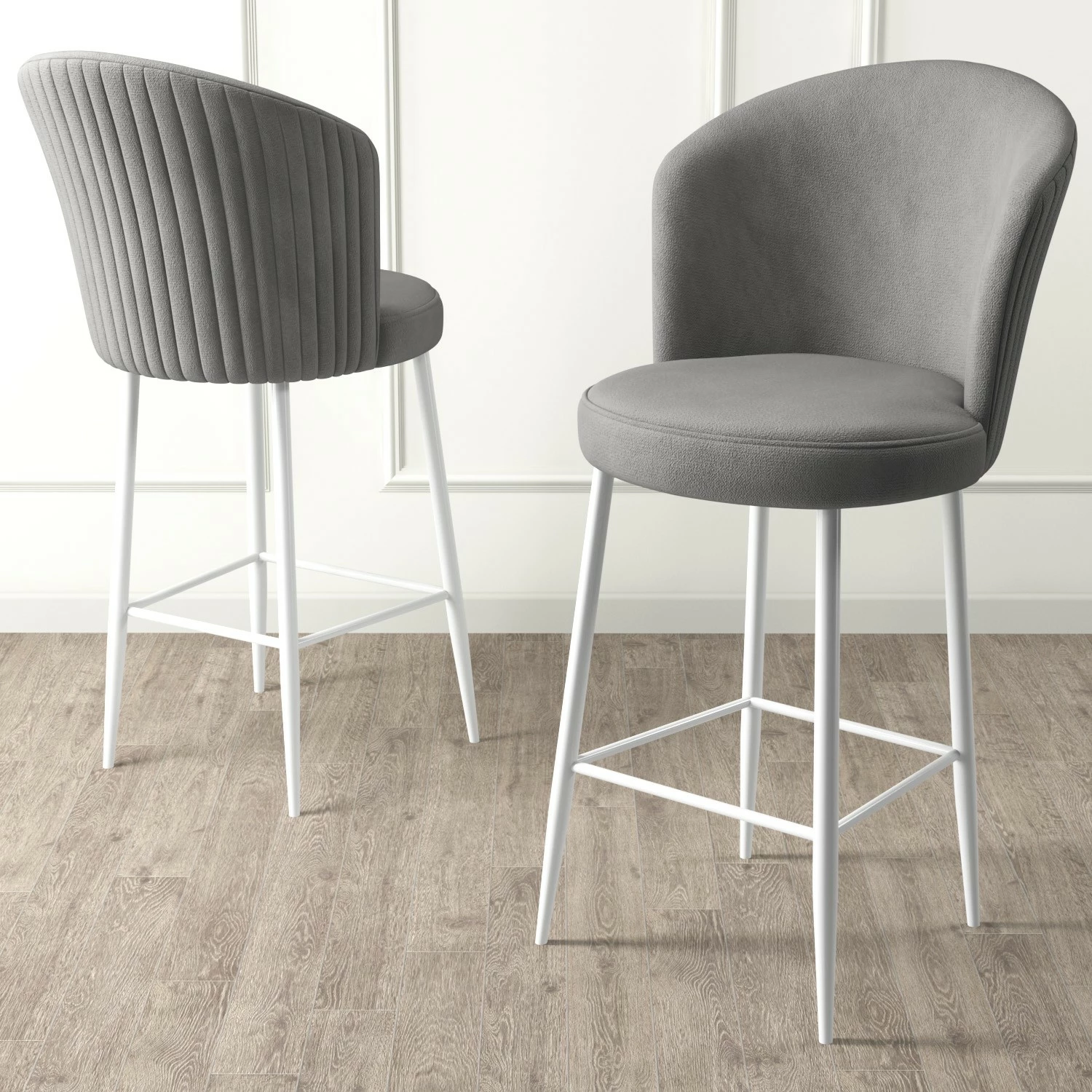 Set karrigesh për bar (4 copë), Hanah Home, Fora, gri dhe e bardhë