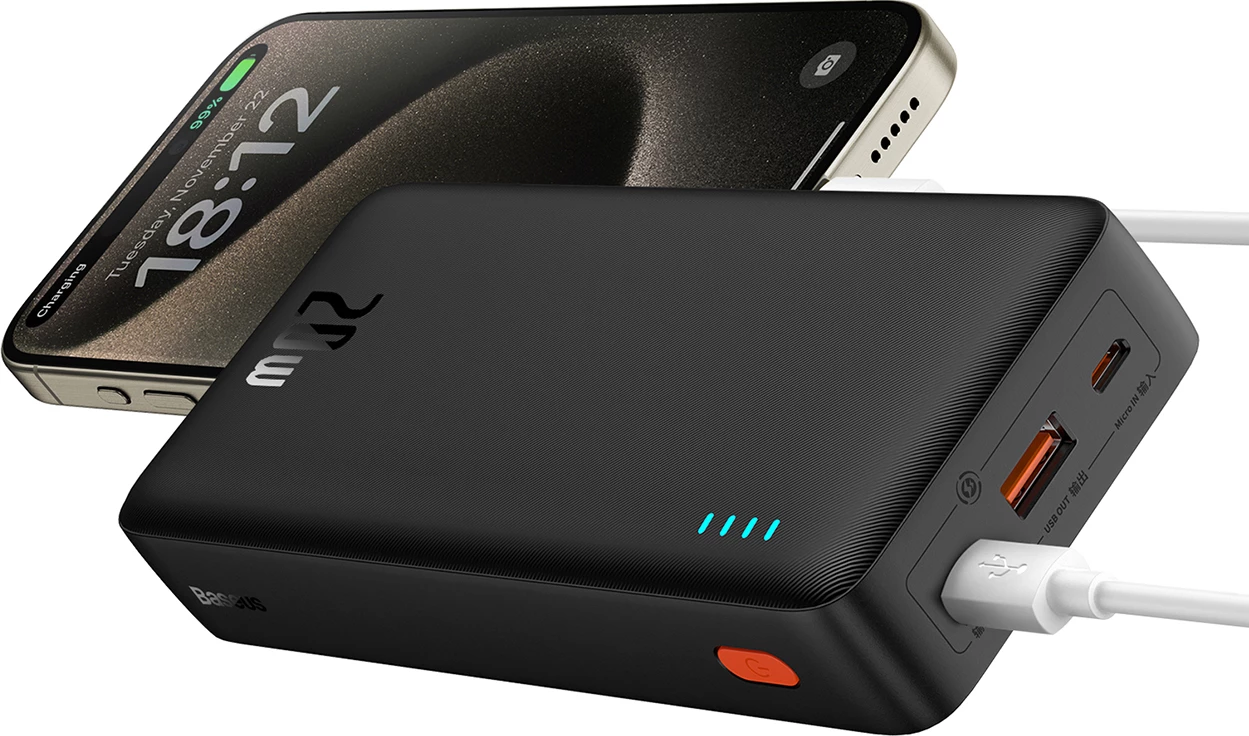 Power bank Baseus Airpow 20000mAh, 20W, me kabllo USB-A në USB-C, e zezë