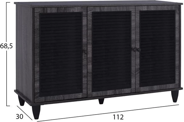 Dollap këpucësh druri, 3 dyer, ngjyrë gri, FH2267.01, 112x30x68.5 cm