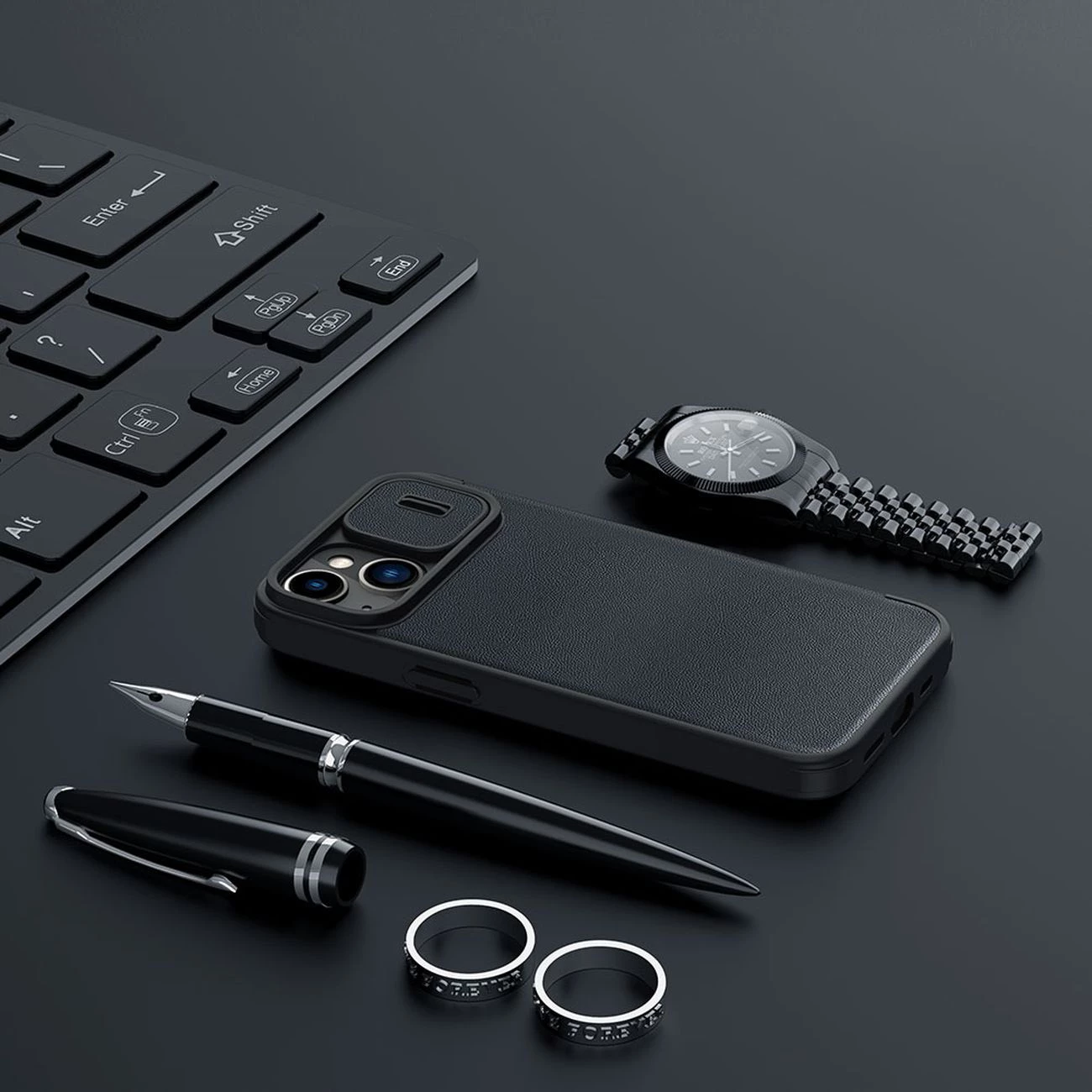 Mbështjellës Nillkin Qin Leather Pro Case për iPhone 14 Plus, me kapak dhe mbrojtje kamere, i zi