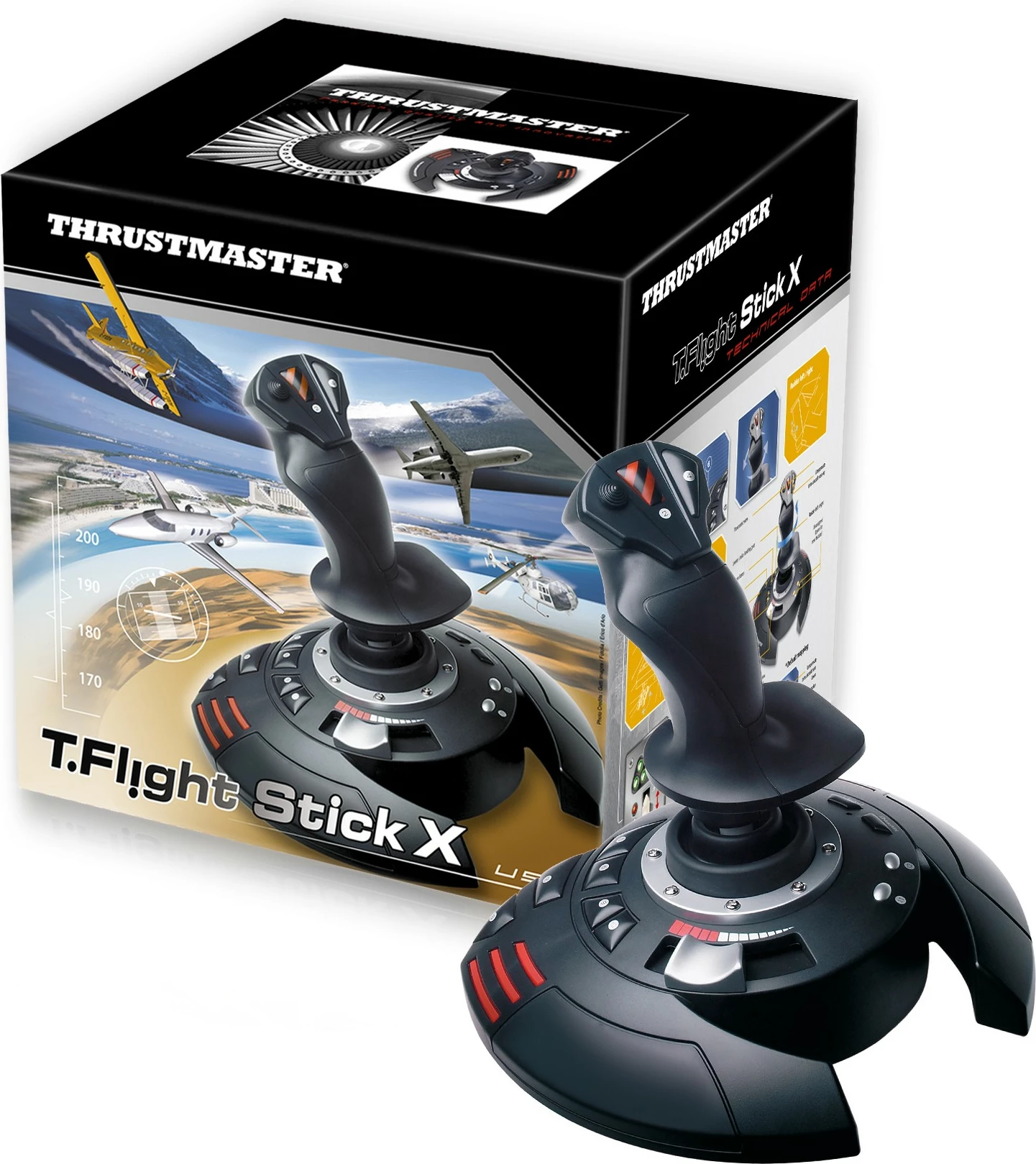Joystick Thrustmaster T.Flight Stick X, 12 butona, USB, zi/kuqe/argjend