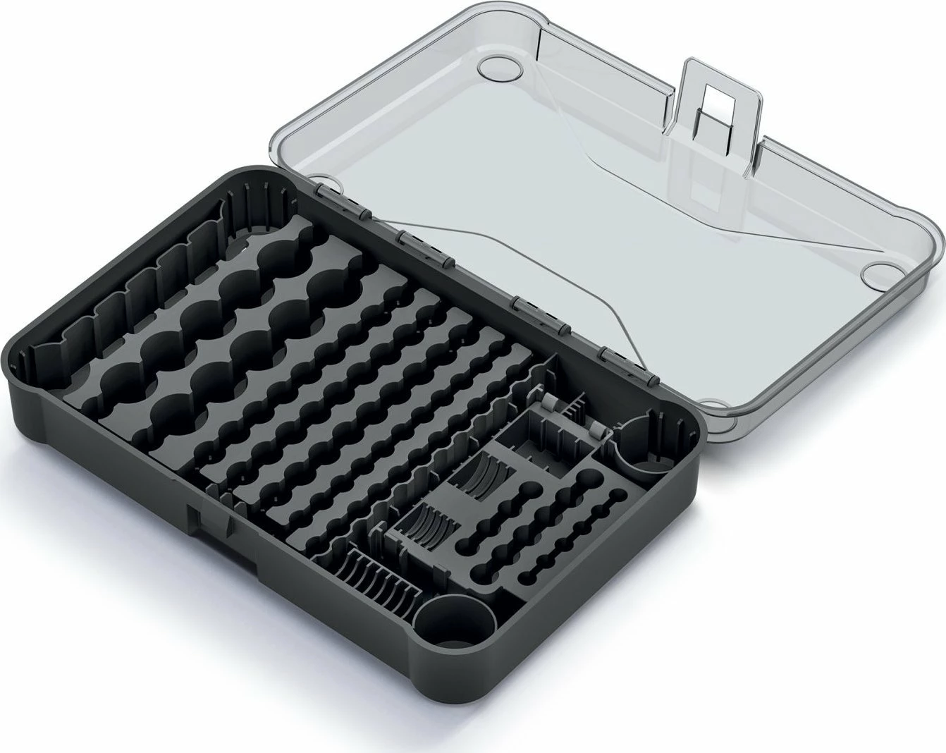 Organizer baterish Kistenberg KBB03, 115 ndarje, 295x195x70 mm, e zezë me kapak transparent