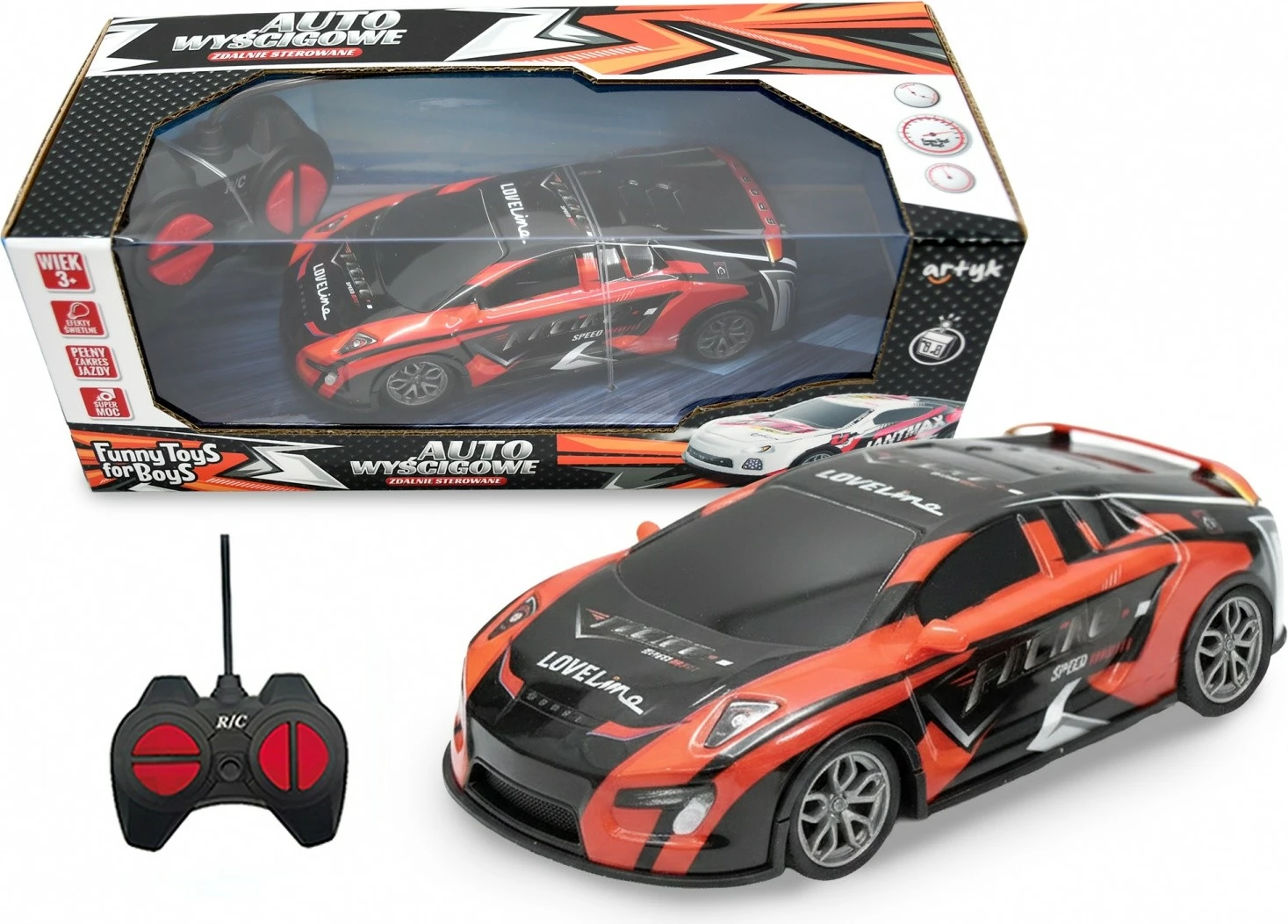 Vetura R/C Artyk 188732, 1:24, 27 MHz, 17.5 cm, drita përpara, e zezë/kuqe, set me telekomandë