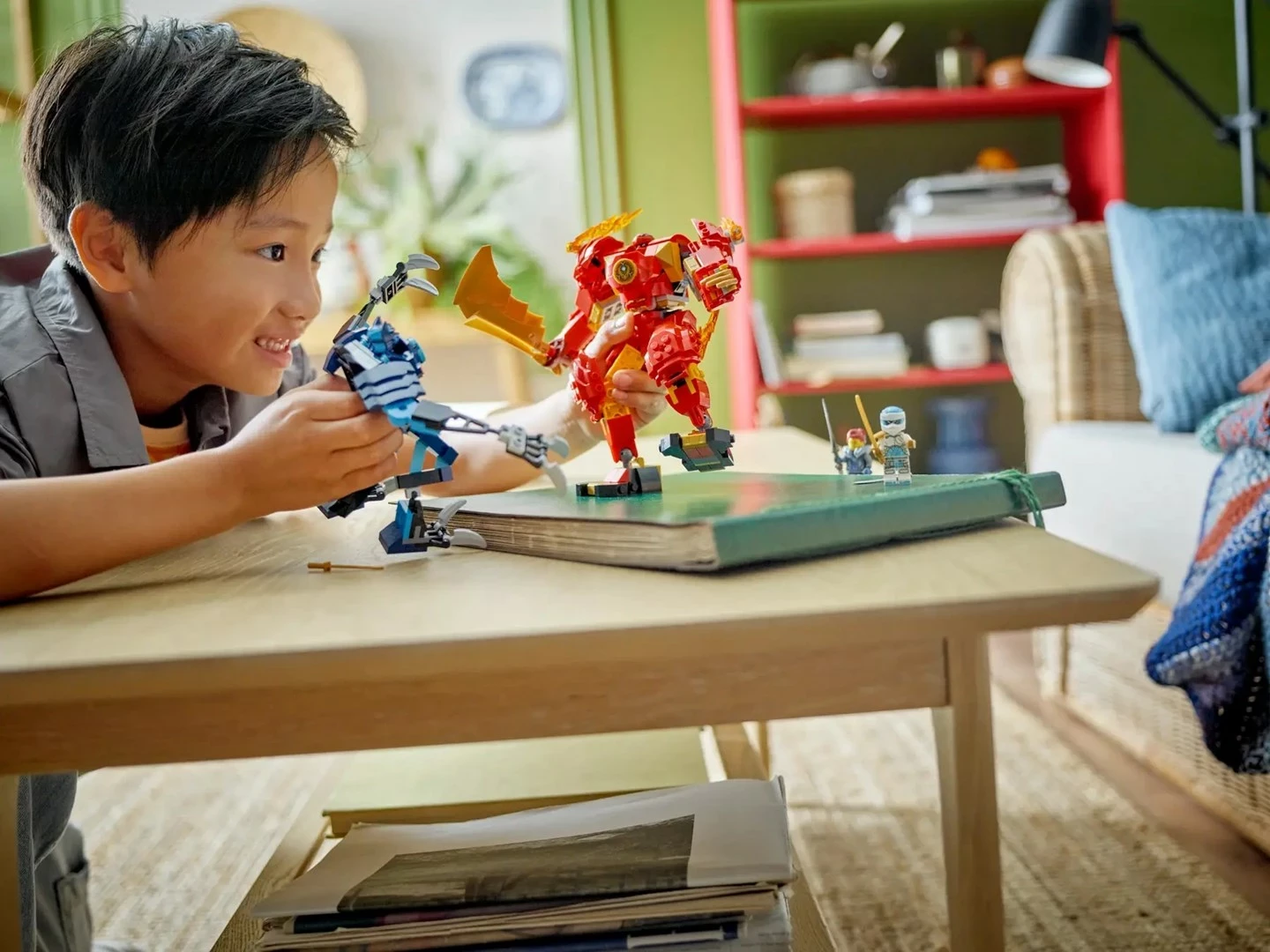 Set LEGO NINJAGO 71808, Kai's Elemental Fire Mech, 4 minifigura, Kuq