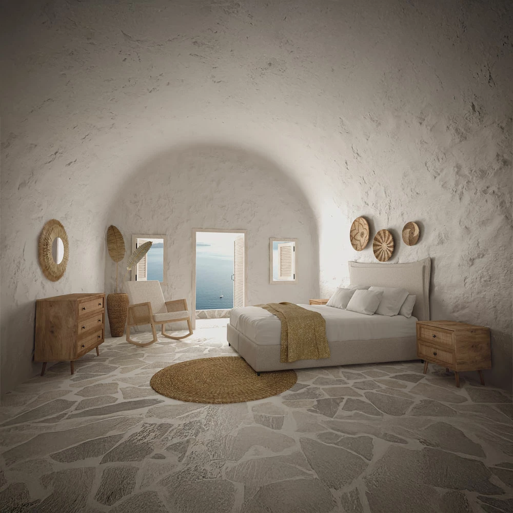 Komodinë Ammos, 2 sirtarë, natyrale me ratan, 50x39x54.8cm