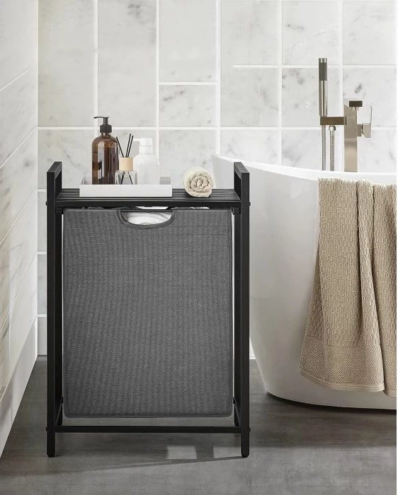 Shportë rrobash VASAGLE BLH101B01 65 L me raft, e tërheqshme, e zezë