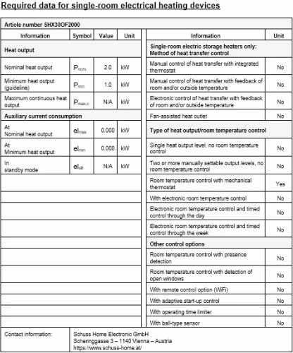 Radiator pa vaj SHE SHX30ROF2000 2000 W, 9 brinjë, i bardhë