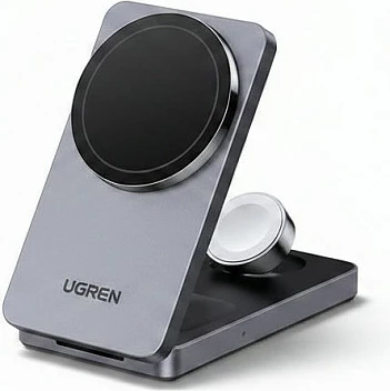 Karikues wireless magnetik 3-në-1 Ugreen W707, 15W, për iPhone/AirPods/Apple Watch, i palosshëm, gri